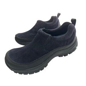 Land’s End Navy Suede Mocs Blue Slip On Shoes Embroidered Size 8.5